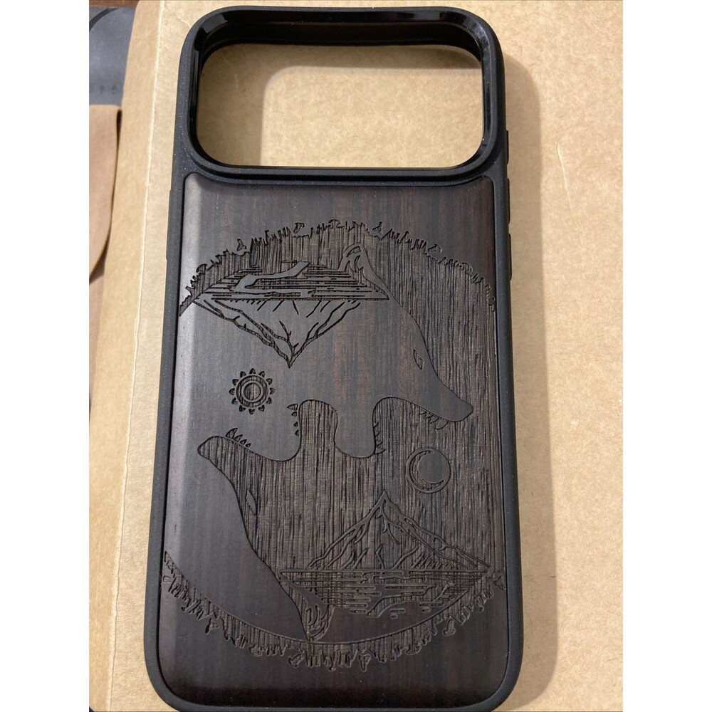 Wooden Case for iPhone 17 Pro Max Yin-Yang Wolf Fox-Black By Carbeit NIB